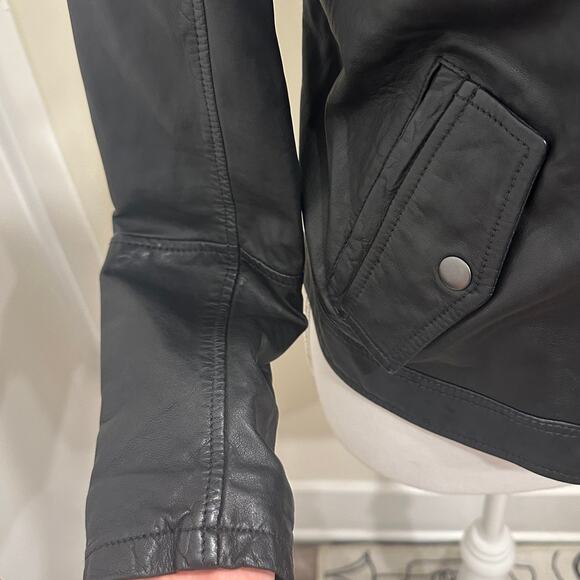 Caslon Black Leather Moto Biker Jacket Removable Hood Indie Sleaze Punk Edgy Emo - Picture 7 of 12